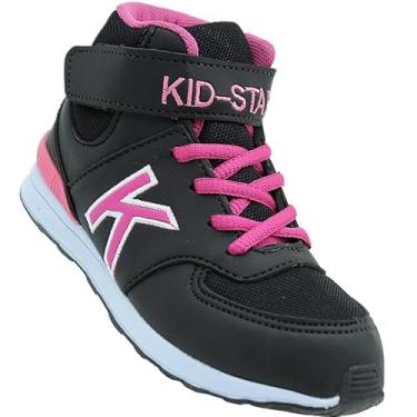 Imagem de Tênis Infantil Feminino Cano Alto KidStar Botinha Preto Pink Cor:Preto;Tamanho:30;Gênero:Menina