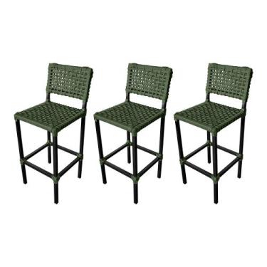 Imagem de Kit 3 Banquetas França Aluminio com Corda Naútica Verde Musgo  - ATHEN