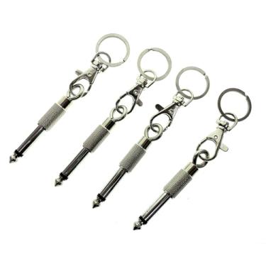 Imagem de Sujosa 4 chaveiros de plugue de guitarra e baixo, conector de áudio de 6,35 mm 1/4 polegadas, acessórios para entusiastas de música, anéis de chave de conector de amplificador elétrico para kit de