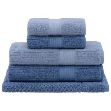 Imagem de Jogo toalha de banho gigante 5 peças fio penteado azul claro e azul es