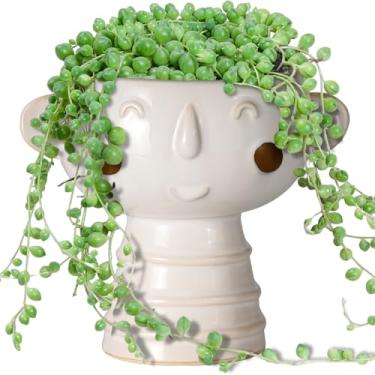 Imagem de Fivepot Plantador de cabeça para plantas de interior - plantador de cerâmica de 17 cm, vaso de suculentas fofo com orifício de drenagem, vaso de flores interno e externo, decoração de jardim doméstico