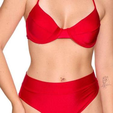 Imagem de Biquíni Feminino Meia Taça Hot Pants Cintura Alta - NoBrand, Vermelho,