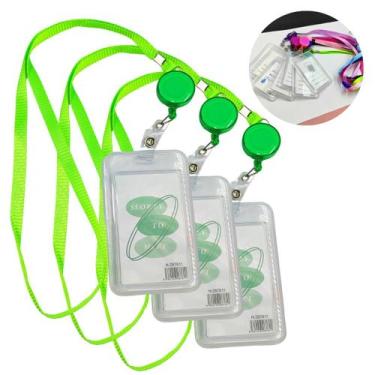 Imagem de Kit 3 Unidades Porta Crachá Cordão Colorido Com Roller Clips - Kit Por