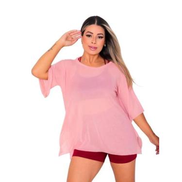 Imagem de Blusao Tule Feminina Manga Curta Fitness Academia Rose - Sunset Concep