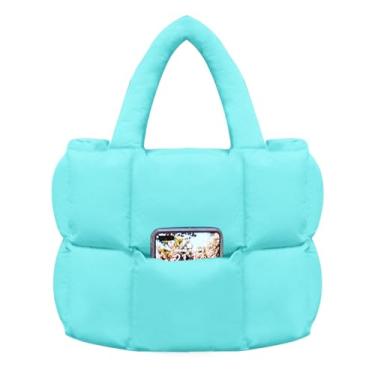 Imagem de NAARIIAN Bolsa feminina grande, puffy, bolsa de nylon leve, feita à mão, bolsa de ombro tecida, Verde esmeralda, Large