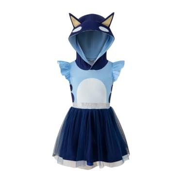 Imagem de bakjuno Conjunto de roupas de desenho animado para meninas, vestido com capuz, saia e roupa de festa (azul, 3-4 anos)