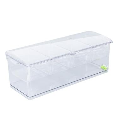 Imagem de Servidor de Condimentos Resfriados Com Gelo, Armazenamento de Plástico, Recipiente para Alimentos Frios, Molho Transparente, Bandeja de Servir (4 compartimento)
