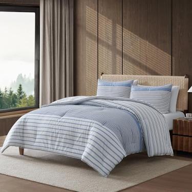 Imagem de Eddie Bauer - Conjunto de edredom king, roupa de cama super macia com fronhas combinando, fecho traseiro de duas peças, essencial para quarto moderno (azul listrado Cooper, King)