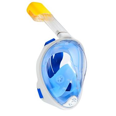 Imagem de Máscara de snorkel CFIKTE 180°, fácil de respirar, antiembaçante, antivazamento com alças ajustáveis na cabeça com tubo de snorkel mais longo e área maior, Azul, S/M