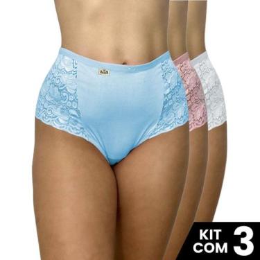Imagem de Kit 3 Calcinhas Microfibra Com Renda na Lateral Larga Lingerie Confort