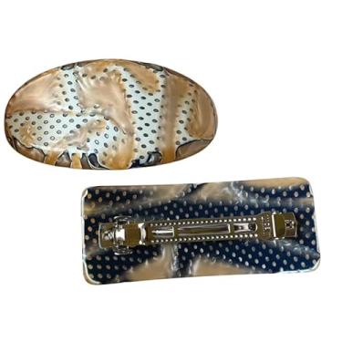 Imagem de Par Presilha Prendedor de Cabelo Retrô Madreperola Luxo Tamanho Grande Oval e Retangular - Dourado