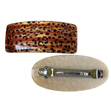 Imagem de Par Presilha Prendedor de Cabelo Retrô Bolinhas Luxo Tamanho Grande Oval e Retangular - Marrom