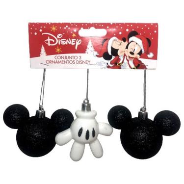 Imagem de Conjunto 03 Ornamentos De Natal - Enfeite De Árvore Do Mickey Mouse - Mão Mãozinha E Cabeça Símbolo Preto - Decoração Natalina - Disney