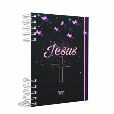 Imagem de Agenda Gospel Cristã 2024 Datada - Jesus Borboletas Rosas - A5 2024 - 