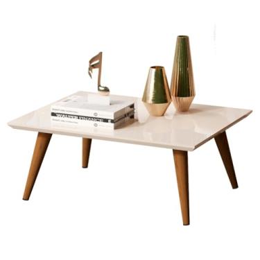 Imagem de Mesa De Centro Retangular Sala Mdf Pé Palito Decoração Retrô(BRANCO BRILHO)