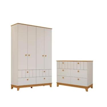 Imagem de Guarda Roupa e cômoda Infantil Permobili Biscoito Retro MDF, Off White