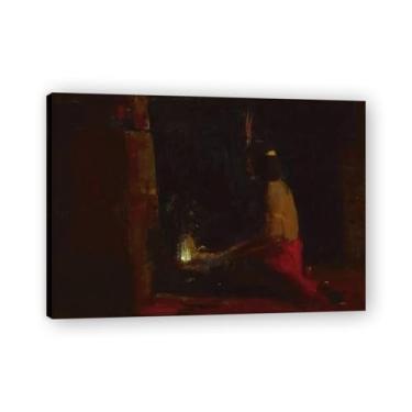 Imagem de Hopi Indian at a hearth Xavier Timoteo Martínez Impressões em tela tonalista - Arte de parede de paisagem da Califórnia e decoração de casa 50 x 70 cm