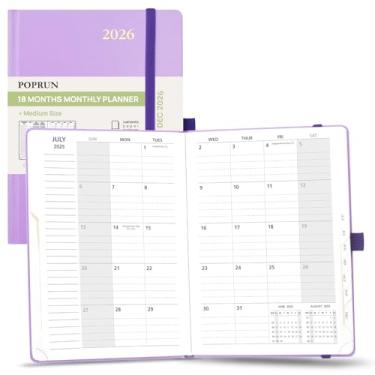 Imagem de POPRUN Agenda mensal 2025-2026 (A5 21,6 cm x 15,9 cm), calendário de 18 meses (25 de julho a 26 Dce) com abas mensais, capa dura, bolso interno, papel grosso de 100 g/m² - Violeta