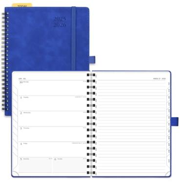 Imagem de POPRUN Caderno semanal Planner 2025-2026 (médio 21 x 16,5 cm), calendário acadêmico (25 de julho a 26 de junho) Livro de compromissos com abas mensais, capa macia em espiral, bolso interno, 100 g/m²