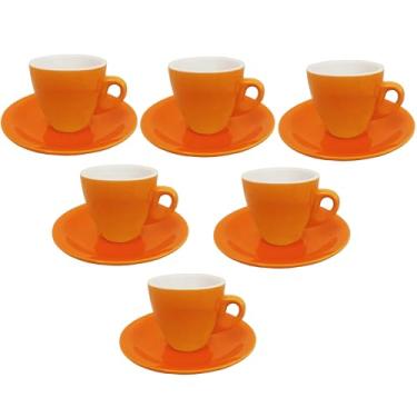 Imagem de Copos e pires de café expresso de porcelana Lorren Home, 85 g, laranja, conjunto de 6