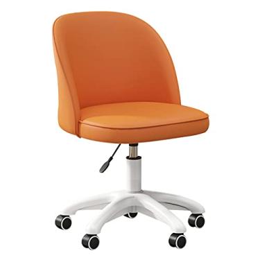 Imagem de Poltrona de toucador estofada de couro PU para quarto de meninas, linda cadeira de secretária para escritório pequeno em casa, cadeira giratória ajustável para maquilhagem na sala de estudo ou sala de