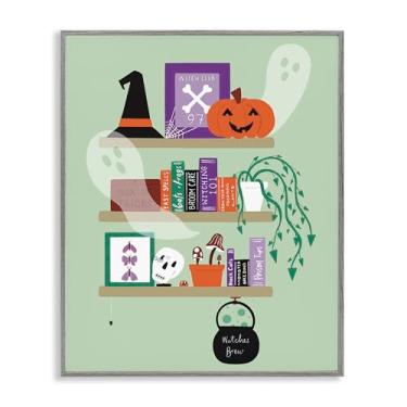 Imagem de Stupell Industries Witchy Halloween Bookshelf Gray Framed Giclee Art, design by Sazerelli Designs, 11 x 14