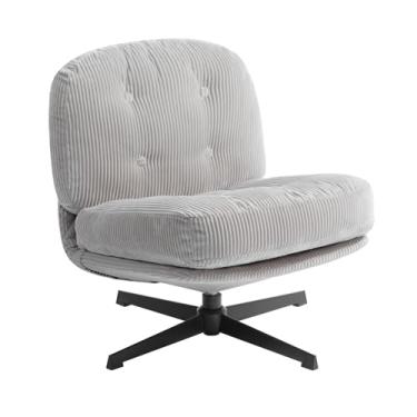 Imagem de HollyHOME Cadeira moderna giratória de 360°, cadeira estofada de leitura confortável, cadeira preguiçosa de tecido com almofada macia, cadeira de sofá com estrutura de metal para sala de estar,