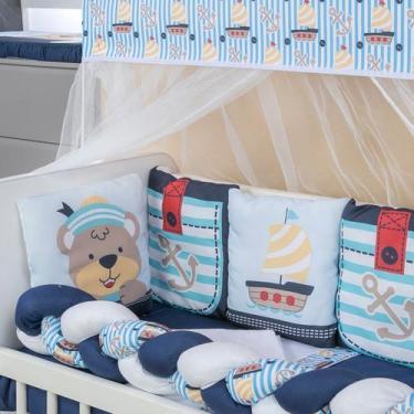 Imagem de Kit Mini Berço com 12 peças  Saia de Berço Bebê Menino Urso Navegador 