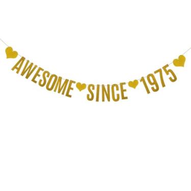 Imagem de Incrível faixa desde 1975, faixa dourada com glitter para decoração de festa de 50 anos, pré-amarrada, sem necessidade de montagem, letras douradas, Betteryanzi