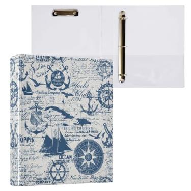 Imagem de Vuiyean Fichário de âncora vintage para navio de 3 cm com prancheta e bolsos, fichários de capa dura com tema náutico, 3 anéis, pasta de arquivo grande resistente para material escolar de escritório