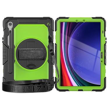 Imagem de Compatible with Samsung Galaxy Tab S10 FE 10.9" (SM-X520/X526B/X528U) 2025 Heavy Duty Shockproof TPU Case,Protective Cover W Screen Protector 380 Swivel Kickstand+Hand Strap+Shoulder Strap(Black green