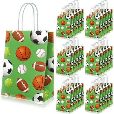 Imagem de Lewtemi 30 peças de lembrancinhas de festa esportivas, bolsa de presente de futebol com alças para futebol, basquete, beisebol, sacolas de presente com tema esportivo para aniversário, chá de bebê