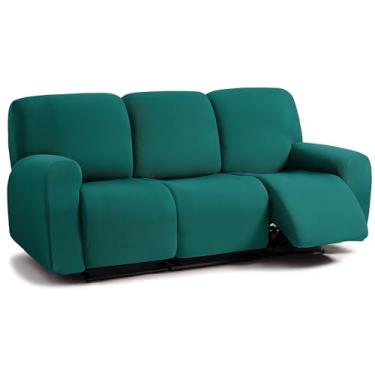 Imagem de ULTICOR Capas de sofá reclináveis Jacquard de 8 peças, capas de sofá reclináveis de 3 lugares, azul-petróleo profundo