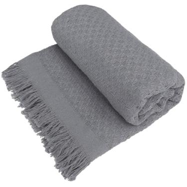 Imagem de Decolab Manta para Sofá em Algodão com Franjas Artesanais | Cobertor Decorativo para Sofa, Poltrona e Cama | Estilo Boho Chic (Cinza)