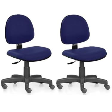 Imagem de Kit 2 Cadeiras Executiva Sem Braço Courvin Azul Marinho Home Gourmet Base Arcada Rodízio Semi Silicone Escritório Ergonômica