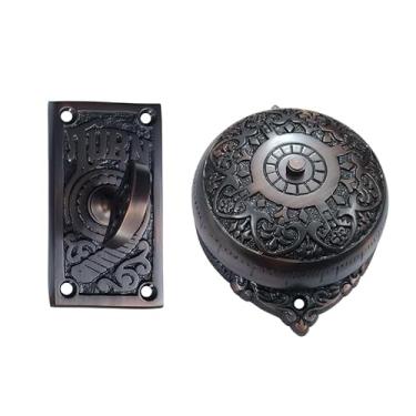 Imagem de Adonai Hardware Campainha de porta "Jaalam" manual de latão antiga ou campainha de porta torcida ou campainha de porta giratória à mão (bronze polido a óleo)