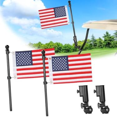 Imagem de WEIMELL Conjunto de 2 peças de suporte de bandeira de carrinho de golfe para carro de clube precedente DS Tempo em diante EZGO TXT RXV Kit de montagem de mastro de bandeira Yamaha com 2 bandeiras dos