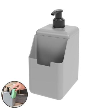 Imagem de Dispenser Porta Detergente Esponja 500ml Cozinha Single Cinza - 17008 Coza 