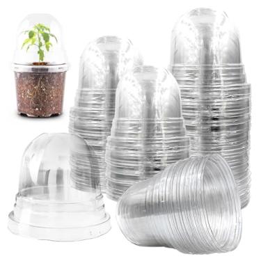 Imagem de RooTrimmer Cúpulas de umidade para vasos de 10 cm, pacote com 100 capas transparentes para plantas com ventilação, cúpulas transparentes de berçário para início de sementes, germinação de mudas e
