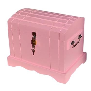 Imagem de Baú de Madeira Mdf + Cadeado Bau Grande Colorido Frasqueira Caixa Organizadora (Rosa)