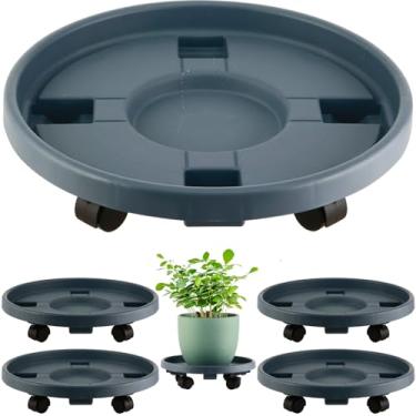 Imagem de KvyusFlourish 5 Pacotes De Carrinho Grande Para Plantas Com Rodas 15,8" Base Plástico Resistente, Mover Vasos, Pires, Em Interno E Externo, Bandeja Rodízios, Cinza