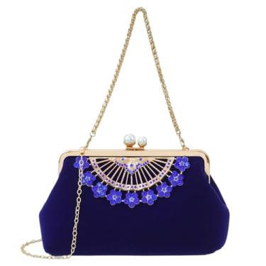 Imagem de YeBon Bolsa de mão feminina para noite com strass, cristal, veludo, transversal, para baile de formatura e banquete, Azul-marinho