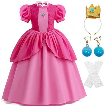 Imagem de Zalongye Princess Peach Costume Dress for Girls cosplay Halloween Party Dress Up princess peach Dress