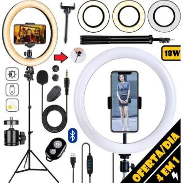 Imagem de Ring Light 26cm Iluminador Anel Led Circular Completo + Tripé Profissi