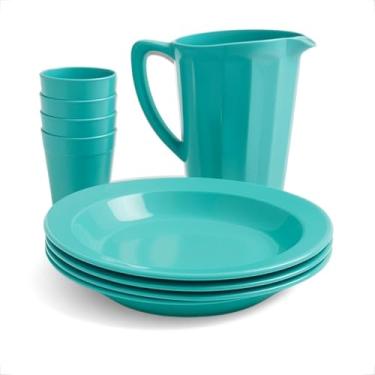 Imagem de Kit Plástico 1 Jarra 1,7L + 4 Pratos + 4 Copos 200Ml Conjunto Mesa Para Festas Creches Escolas Infantil (Tiffany)