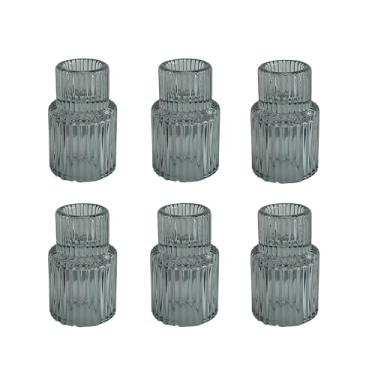 Imagem de 6 peças de suporte de vela afunilado cinza fino para poço de tinta, design canelado com rebite de fumaça, L: 4 cm A: 7,8 cm, castiçal cônico, decoração moderna de mesa central.