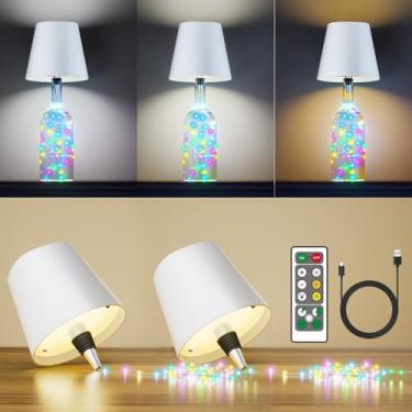 Imagem de Lâmpada de garrafa sem fio com controle remoto e temporizador, luminária de mesa sem fio com luzes RGB, lâmpadas de toque recarregáveis com regulável e 3 temperaturas coloridas, luz de garrafa de