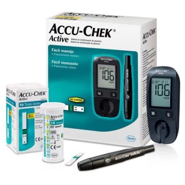 Imagem de Kit Aparelho De Medir Glicose Diabetes Accu-chek Completo - Roche