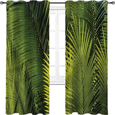 Imagem de Cortinas blackout de palmeira para quarto - Cortinas escurecidas com isolamento térmico com ilhós para sala de estar, tratamento de sombreamento completo cortina de isolamento de cozinha, L 182 x C