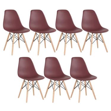 Imagem de Kit 7 Cadeiras Charles Eames Eiffel Dsw Com Pés De Madeira Clara Marrom